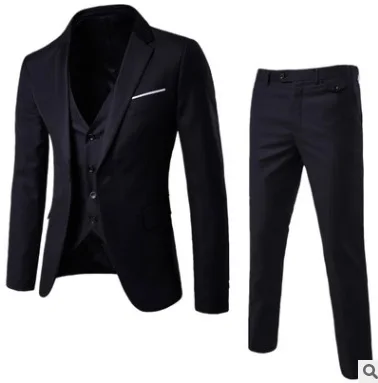 Fashion Mens Suit Jackets Slim 3 Pieces Suit Blazer Business Wedding Party Male Jacket Vest with Pants Plus Size Suit Set