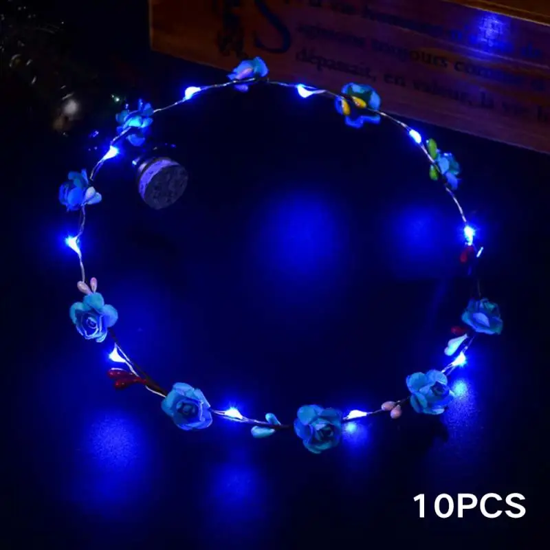 Blue 10 шт. Свадебная вечеринка Корона светодиодный светильник повязка для волос венок цветок лента для волос светодиодный гирлянды для украшения - Цвет: Blue