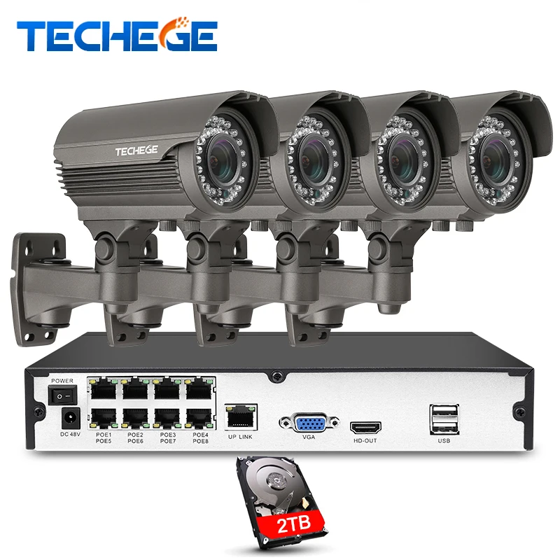 

Techege 8CH 1080P Security Camera POE NVR system 2.8-12mm Manually lens 1080P IP waterproof P2P Surveillance CCTV System Kits