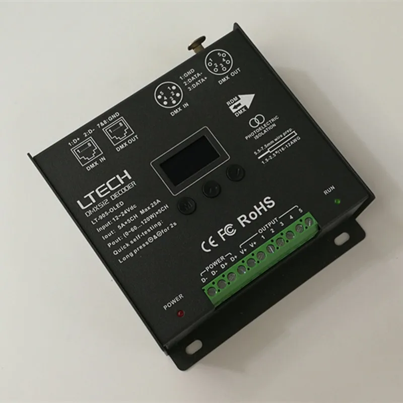 Светодиодный контроллер dmx декодера; DC12-24V вход; 5A* 5CH выход RGB/RGBW Led контроллер XLR-3/RJ45 8/16 бит 256/65536 серый уровень