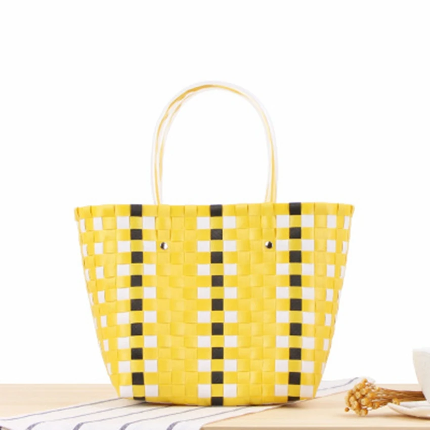  Japanese and Korean style striped handkerchief basket bag colorful waterproof holiday beach woven b