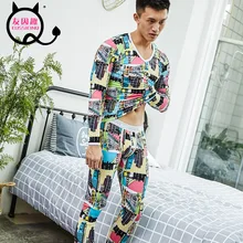 Мужское нижнее белье хлопок напечатанная Домашняя одежда тонкая основа мужское термобелье наборы кальсоны(для комплекта