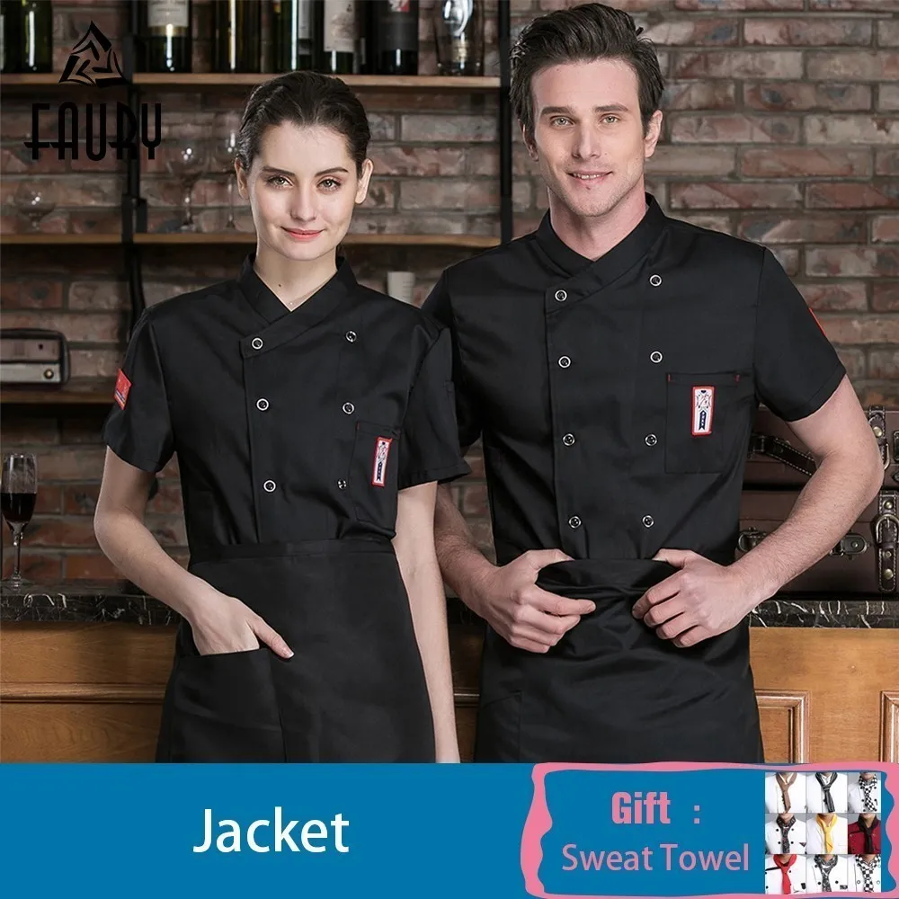 2019 куртка шеф-повара летняя с коротким рукавом униформа официанта подставка для кухни отель барбершоп Женщины Мужчины рабочая рубашка