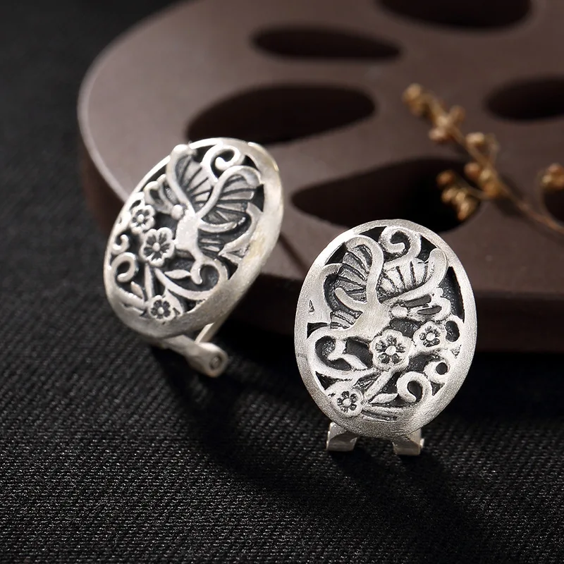 

silver han edition matte color restoring ancient ways MeiKaiWuFu contracted joker silver female stud earrings earrings