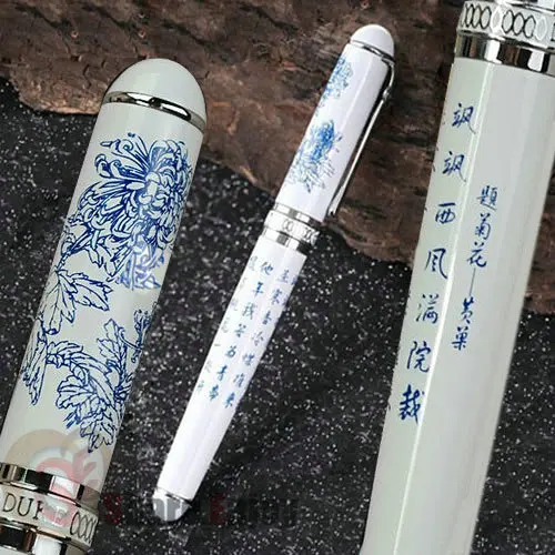 DUKE D2 перьевая ручка 0,7 мм перо с широким основанием белого и серебристого цвета и принтом в виде хризантем в оригинальной коробке
