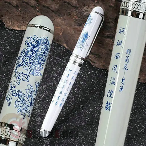 

DUKE D2 FOUNTAIN PEN 0.7mm BROAD NIB WHITE AND SILVER CHRYSANTHEMUM ORIGINAL BOX