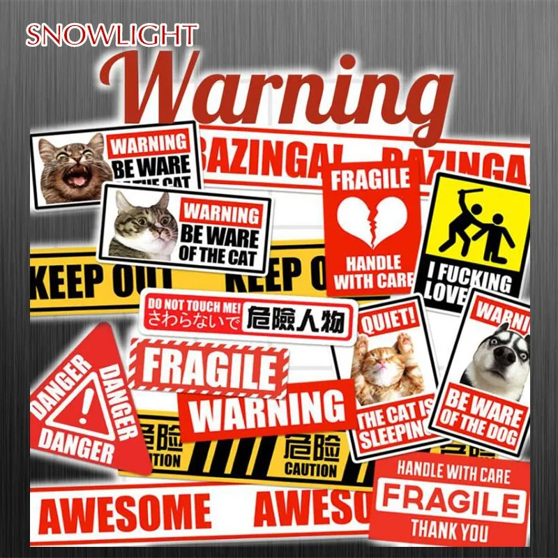 15 Pcs/Set Warning  Sign Stickers Warning And Logo For Luggage Laptop Toy Phone Car Notebook PVC Waterproof Cool Sticker