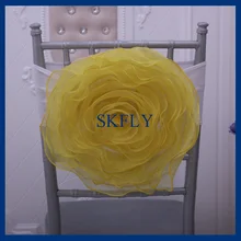 CH091D SKFLY хорошее качество украшения большая органза ярко-желтое украшение для стула с белой повязка из спандекса