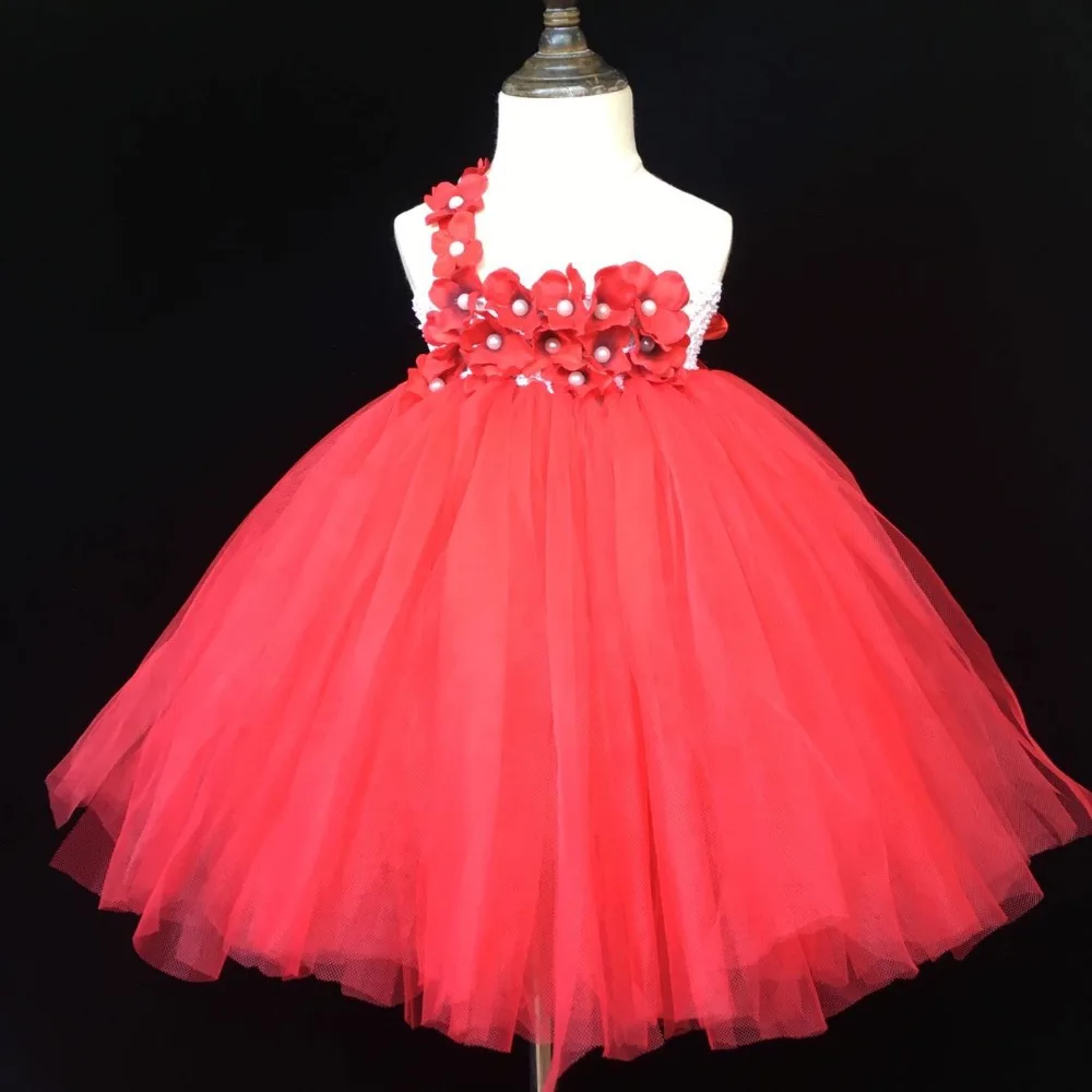 Buy Girls Red Tutu Dress Kids Fluffy Single Shoulder