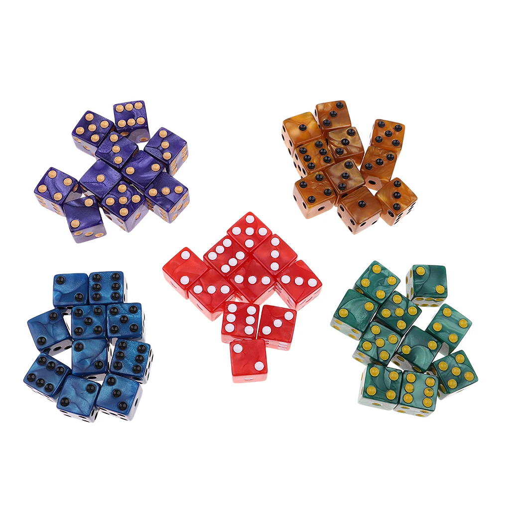 50x/Pack D6 Dice Spotted 5 Colors W Bag for Dungeons & Dragons Party Fun Toy Role Playing Game Dice