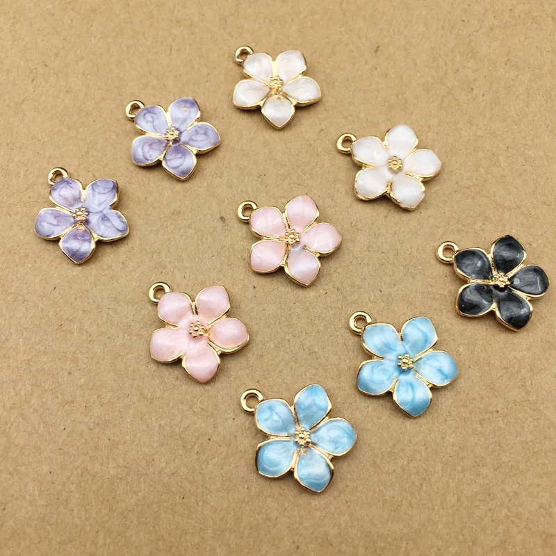 10pcs 14x16mm Enamel Sakura Flower Charm For Jewelry Making Fashion