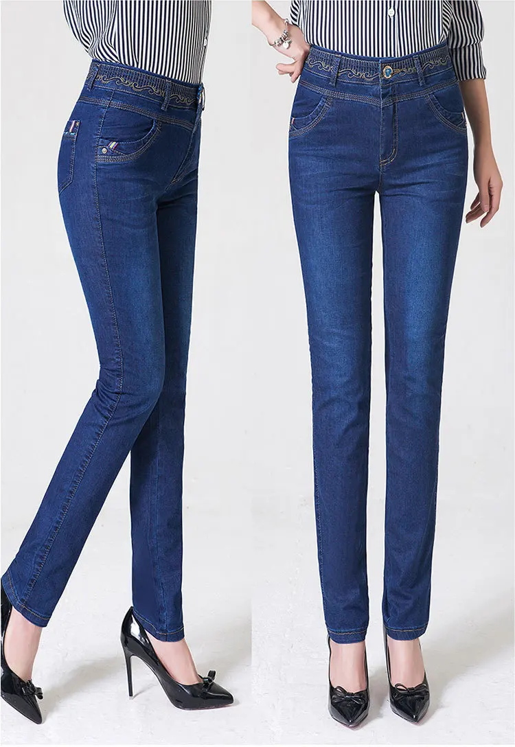 Jbersee Бесплатная доставка, Большие размеры Для женщин Высокая талия Push Up Джинсы для женщин Высокое качество Для женщин Прямые джинсы