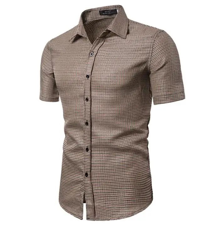

Summer Blouse Men Plaid Shirt Men's Clothing Short sleeves Casual dress Social Men Shirt Slim fit New
