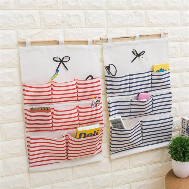

8 Pockets Storage Organizer Printing Cotton Linen Sundries Box Clear Hanging Bag Bins Socks Bra Underwear Rack Hanger Cabinet