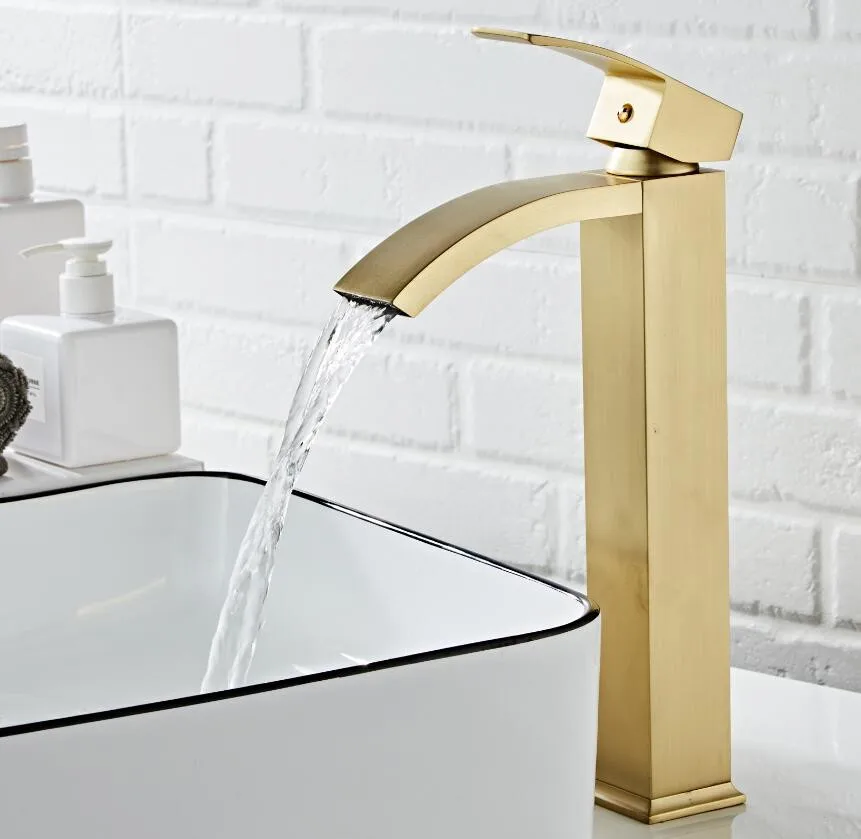 Basin faucet brass Brushed Gold bathroom faucet single handle torneiras para pia de banheiro sink Wash faucet waterfall faucet