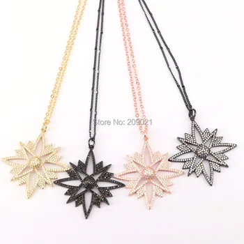 

6Pcs Fashion CZ Micro Pave Hollow Flower Pendant Necklace Cubic Zirconia Micro Paved Charm Necklace