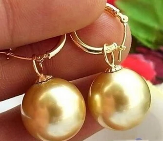 

xiuli 00507 GOLDEN ROUND SOUTH SEA SHELL PEARL DANGLE EARRING 14KGP