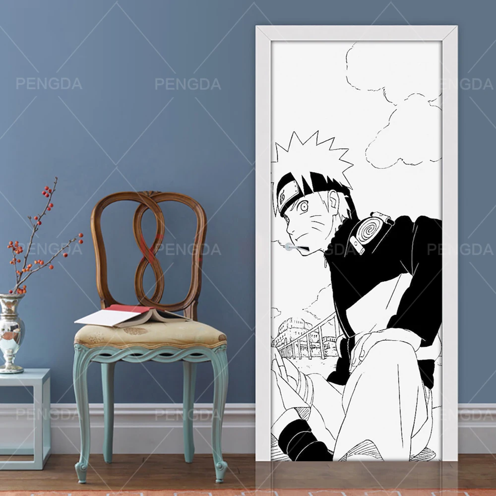 Декоративные наклейки для дома плакат 3D креативный Наруто Аниме дверь стикер черный белый Принт художественная картина водонепроницаемые наклейки на стену детская комната
