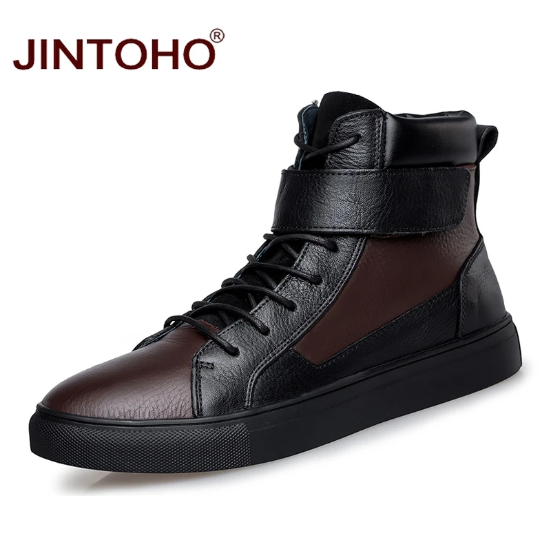 Ботинки JINTOHO мужские из натуральной кожи модные сапоги зимняя Брендовая обувь