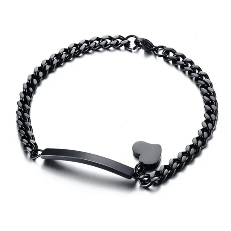 

Stainless Steel Luxury Love Heart Letter Black Plated Charm Bracelet Woman Gift ID Bracelet Women Party Jewelry 18.5cm 7.3in