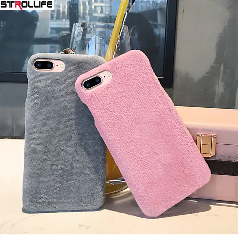 

STROLLIFE Fashion Warm Fuzzy Phone Cases For iphone 7 case Ultra Slim Hard Shell Cover For iphone 7Plus 6 6S 8 8Plus Plush Coque