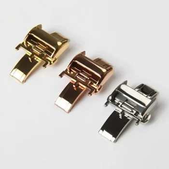

12mm 14mm 16mm 18mm Stainless Steel Watch Band Buckle Leather Strap Rose Gold Silver For Longines Watch Butterfly Folding Clasp