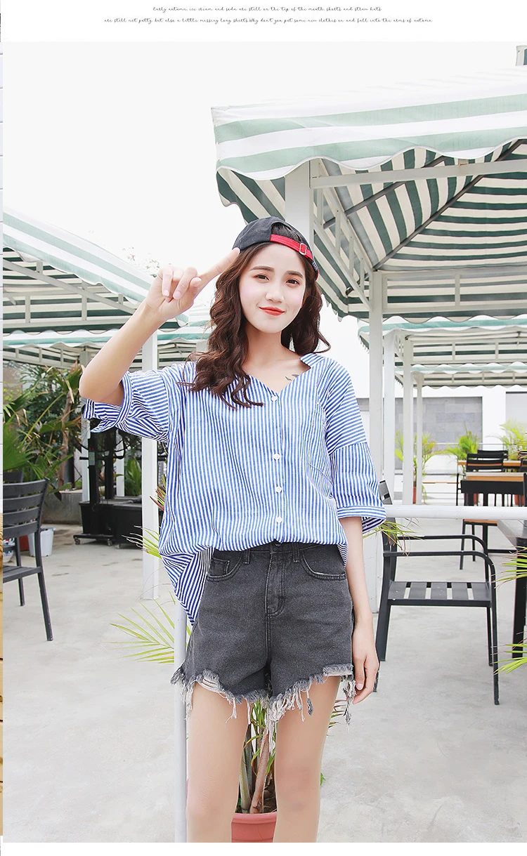 Female Loose Clothing Fashion Casual Striped Blouse 2018 Women Summer