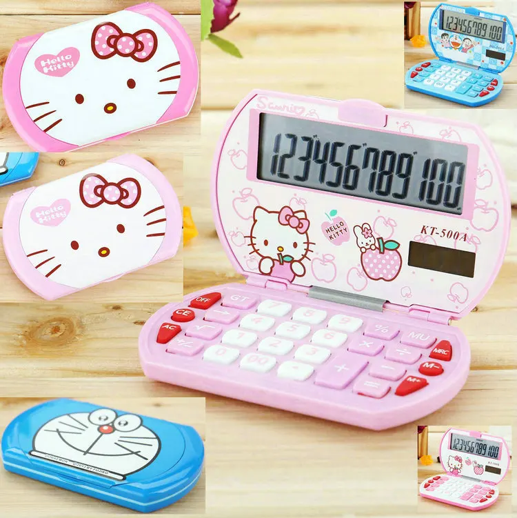

Drop Shipping Mini Cartoon Calculator Korean Style Hello Kitty / Doraemon Solar Folding Calculadora Kids Stationery Gift