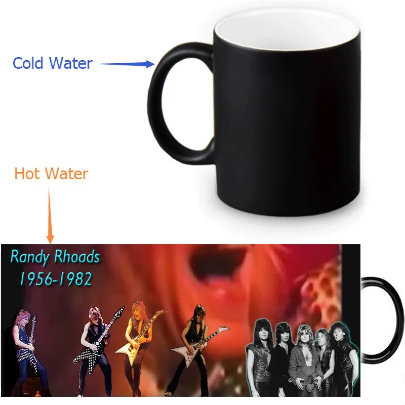 

12oz Randy Rhoads Heat Changing Color Ceramic Tea Cup Heat Sensitive Coffee Mug Transforming Black Magic Morphing Mug