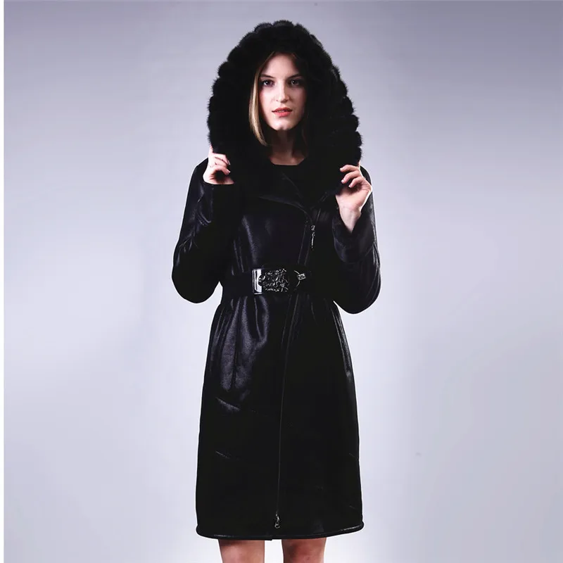 Factory direct supplier Zippers Flocking thick cold Real mink collar large size women's winter fashion fur coat artificial suede