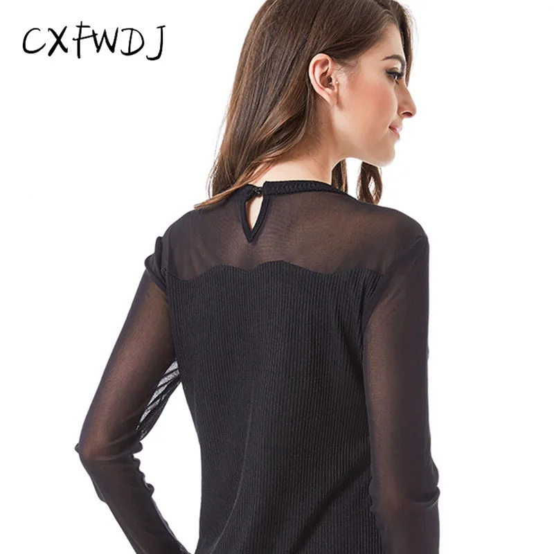 Women Autumn New T-shirt Round Collar Bottoming Shirt Female Long Sleeve Slim Fit Large Size Hollow Set head Tops T-shirt Female Tops