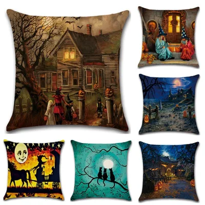 Home Decor Спальня украшения Новинка; Лидер продаж Хэллоуин серии 4 старый дом ведьма тыквы кошка наволочка дома челнока 0807
