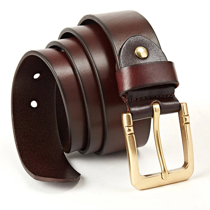 new men leather belt golden buckle genuine leather wide belts for men