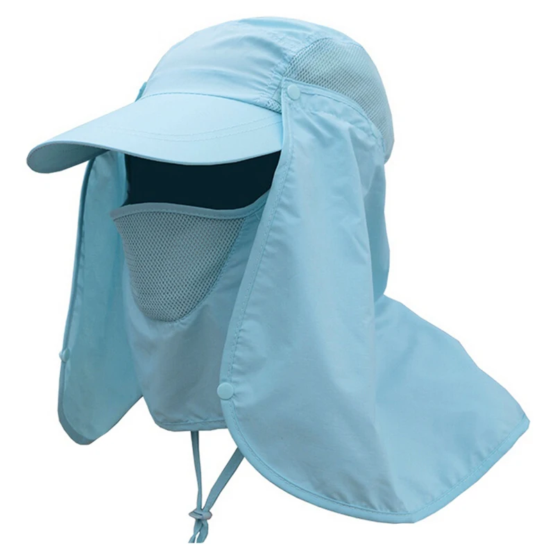 Chic Outdoor Sun Shield Neck Face Mask Mesh Hat Visor Bluein Fishing Caps from Sports