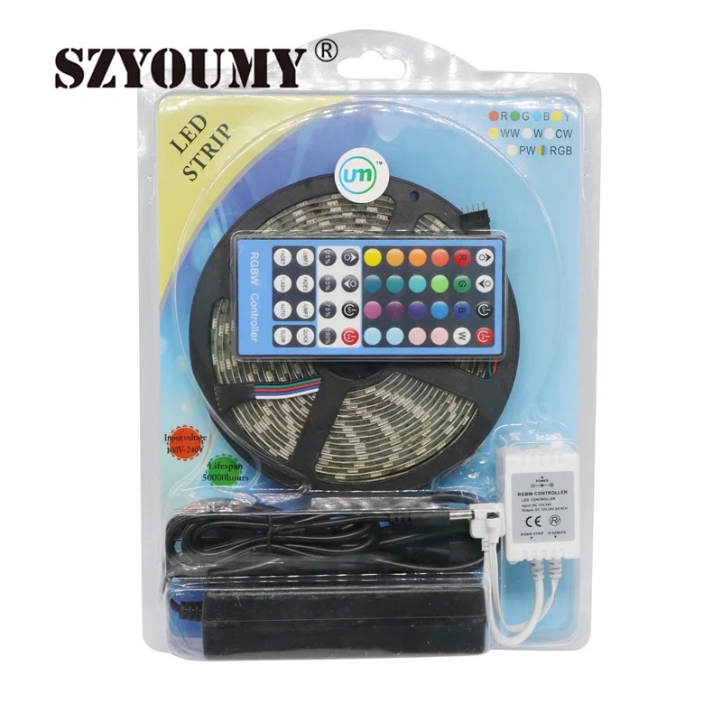 #Best SZYOUMY 5M Led Strip 5050 RGBW RGBWW SMD Waterproof Fita De Led 60leds m + 40Key IR Remote Controller + 12V 5A Power Adapter