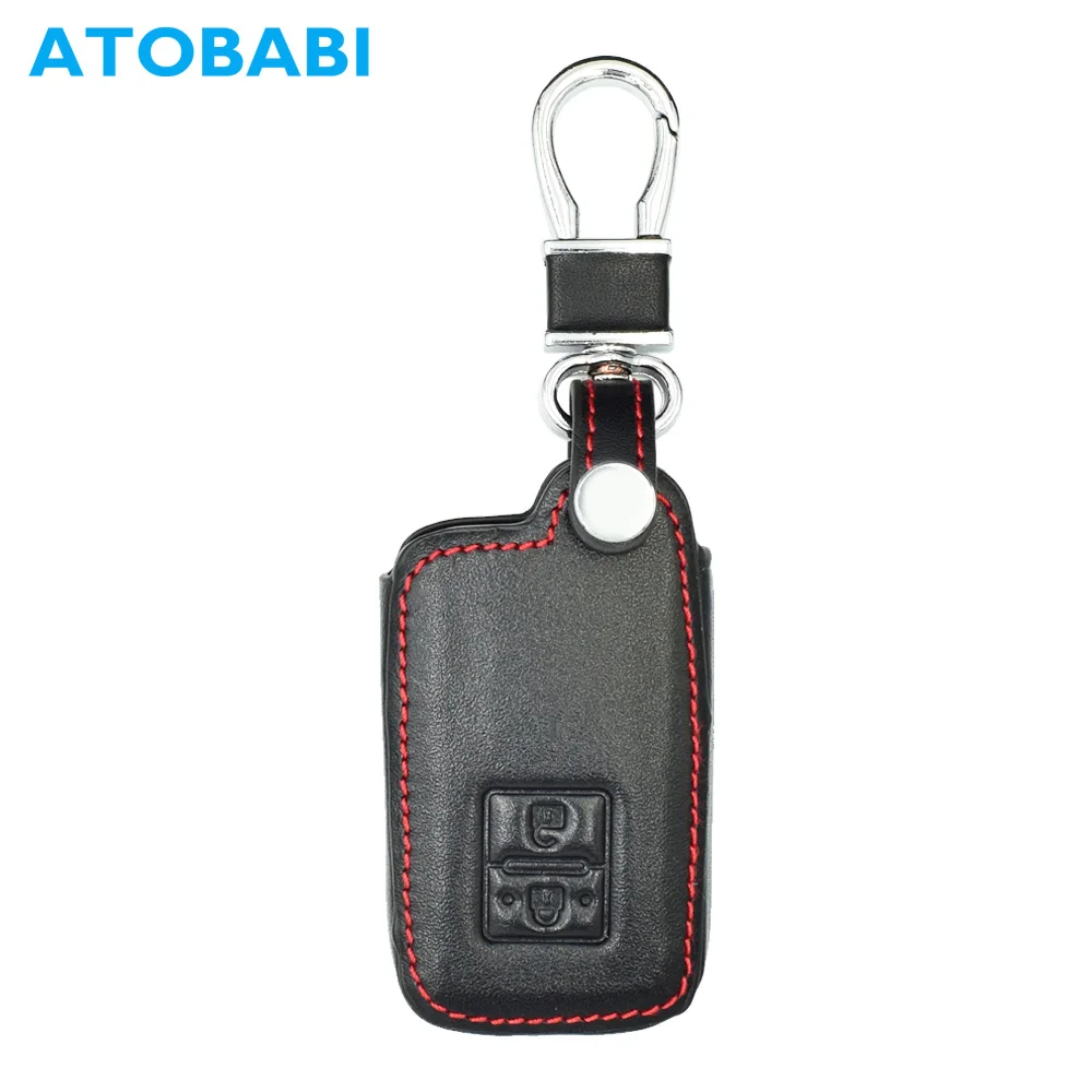 

ATOBABI 2 Buttons Genuine Leather Car Key Case Cover Remote Fob Shell Protective Keychain Jacket Holder for Toyota RAV4 Camry