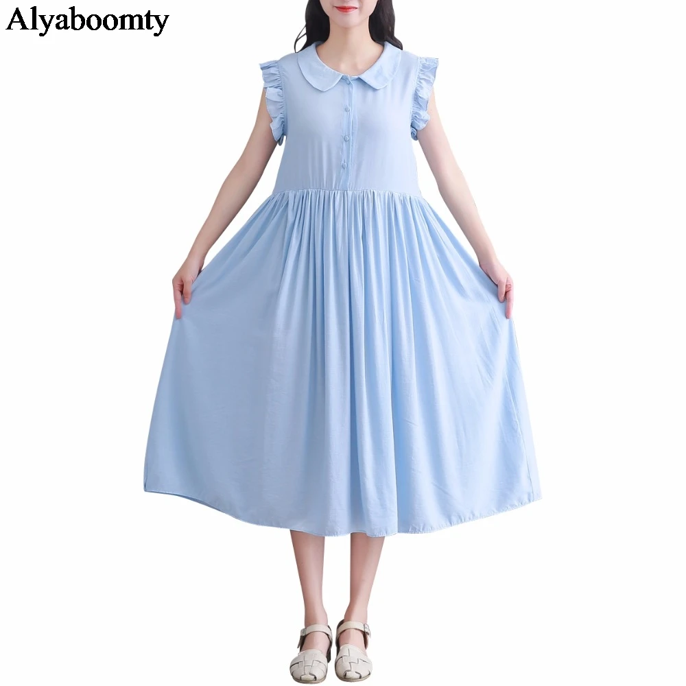 Vestidos Verano 2019 Летняя женская повседневная одежда воротник Питер Пэн хлопковое