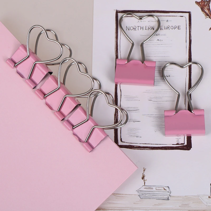 5 шт./лот милый и забавный розовый цвет металлические зажимы Примечания письмо в форме сердца, из бумаги зажим офисные принадлежности 3,5*2,5 см