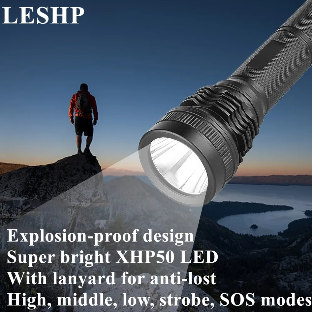 

LESHP Portable Flashlight Super Bright XHP50 LED 5-Mode Torch Lamp Light Outdoor Camping Light for Hunting Fishing