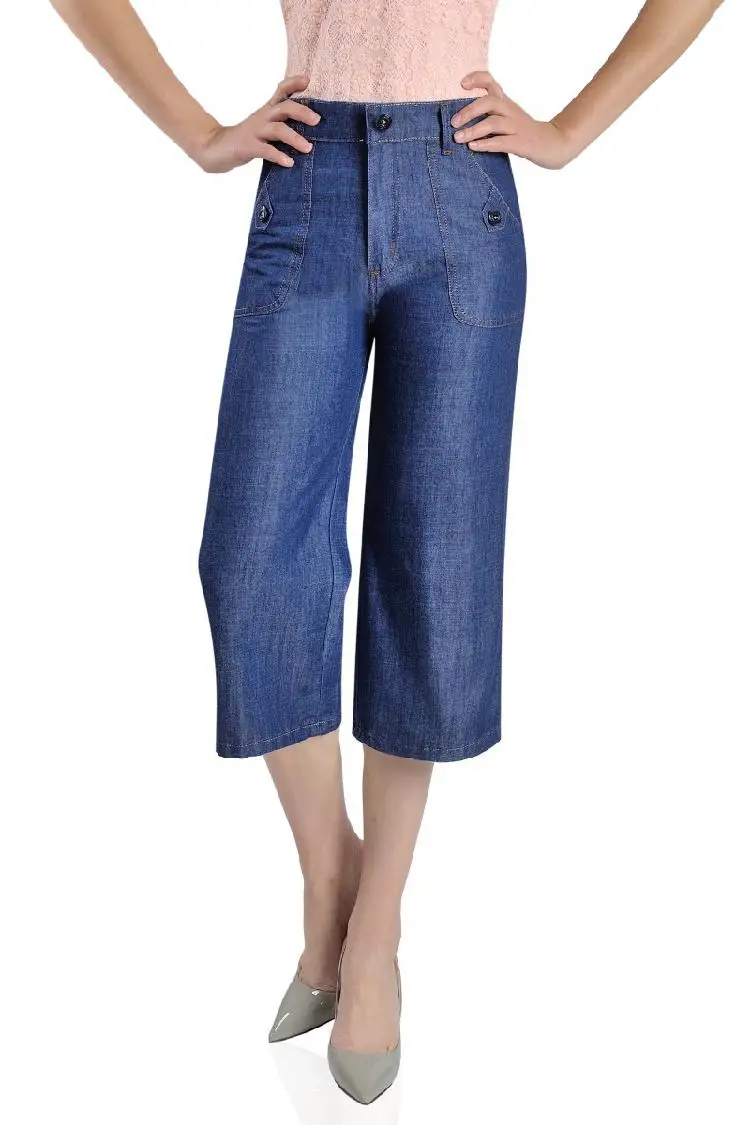 Женские весенние свободные широкие брюки больших размеров женские летние джинсы до середины икры на молнии из хлопка женские осенние тонкие брюки - Цвет: 1