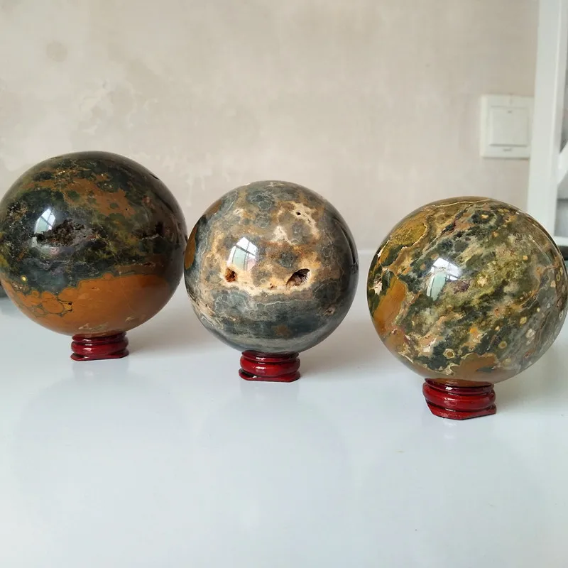 3pcs Decorative ball natural stone ocean jasper crystal ball home decoration feng shui energy healing ball