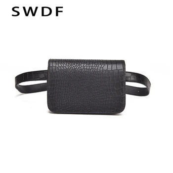 

SWDF Vintage Waist Bag Women Alligator PU Leather Belt Bag Waist Pack Travel Belt Wallets Fanny Bags Ladies Fit 5.5 inches phone