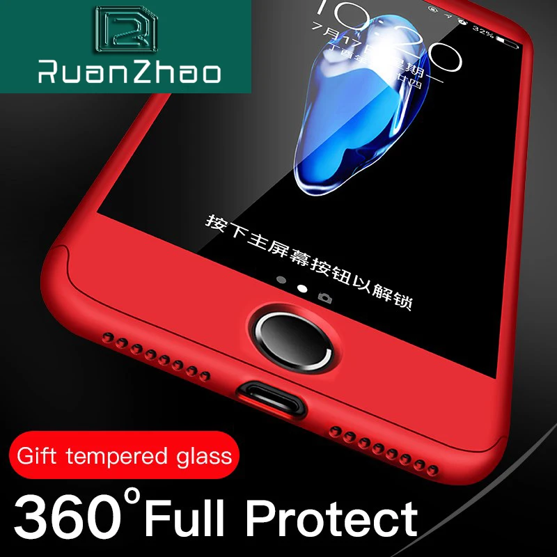 360 градусов полное покрытие PC Чехлы для iPhone 5 5S SE X 6 6s 8 Plus чехол из закаленного