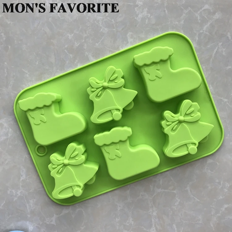 

6-cavity Christmas Sock Bell Cake Mold Soap Silicone Mold Flexible Chocolate h112