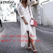 VONDA Lace Dress Summer 2019 Women Sexy V-Neck Dot Hollow Asymmetrical Hem White Dress Holiday Cardigan Vestidos Plus Size deep v neck asymmetrical hem dress