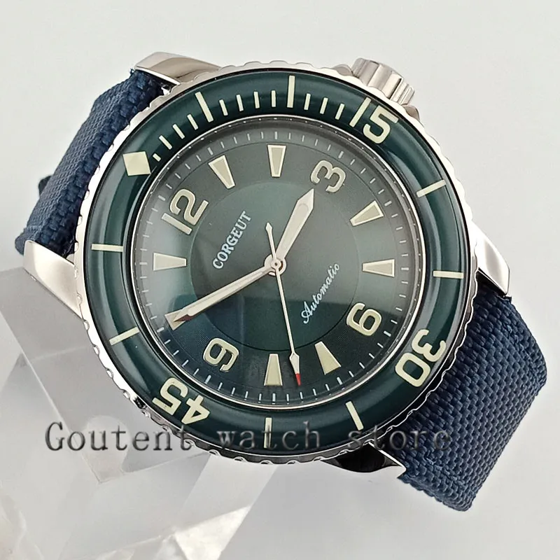 

45mm Corgeut watch green dial green bezel super luminous Automatic mens watch