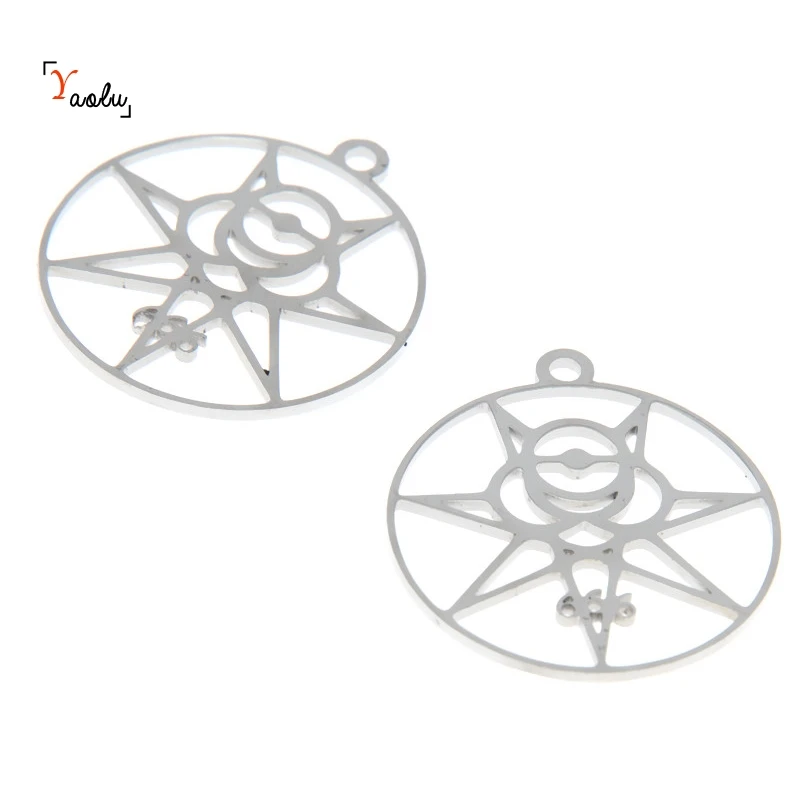 

5pcs/lot Magic 666 charm Crowley Secret Seal Thelema Sigil Illuminati Occult Symbol Stainless steel Charm pendant 28x25mm