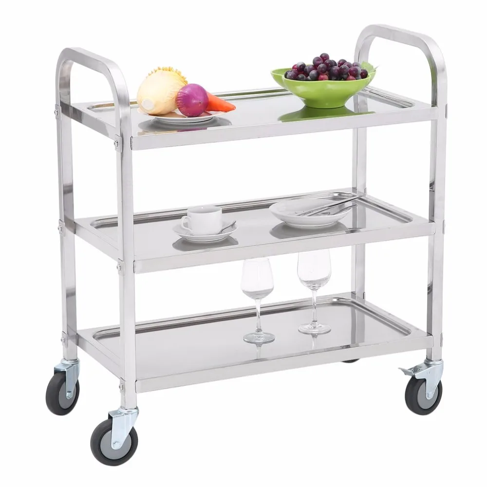 

New Large Size 3 Tier Stainless Steel Kitchen Trolley Universal Transport Trolley Space Saving Storage Rack Kitchen Storage Cart