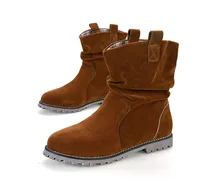 3 Colors Brand New Faux Suede Leather Round Toe Slip-on Women’s ankle Boots short boots motorcycle flat Shoes Plus size