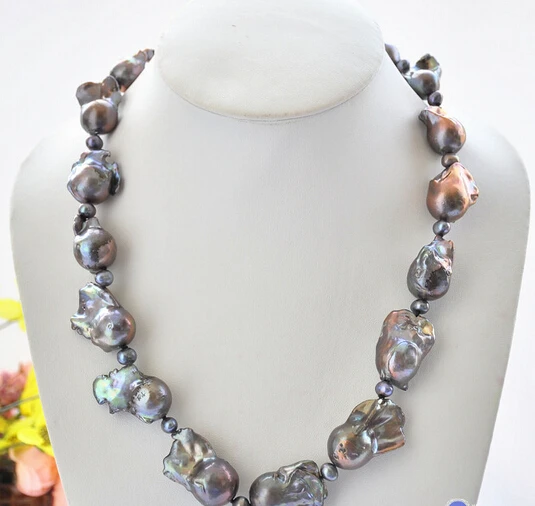 

Jew2294 PEACOCK BLACK BROWN BAROQUE KESHI REBORN PEARL NECKLACE (A0322)